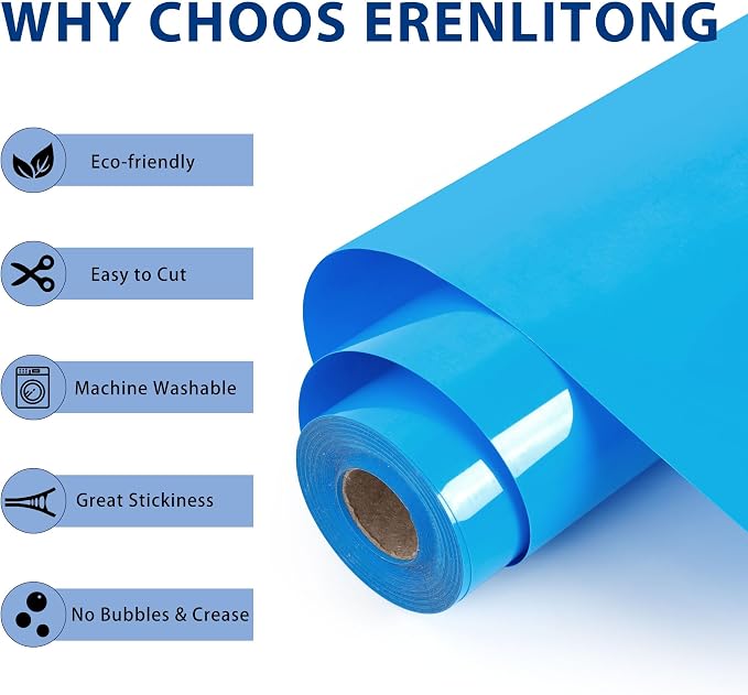 RENLITONG Lake Blue Iron on Vinyl 12Inch by 50ft Roll HTV Heat Transfer Vinyl - Image 2