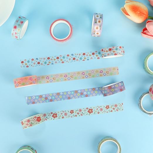 12 Rolls Sunflower Washi Tape Set, Floral Botanical Writable Masking Tapes - Image 7