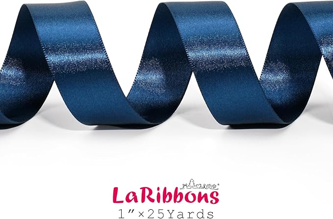 LaRibbons Navy Satin Ribbon 1 Inch 50 Yards Luxury Double Faced Blue Silk Ribbon - Image 6