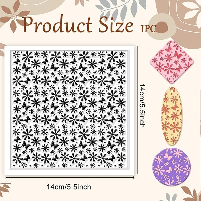 CHGCRAFT Daisy Polymer Clay Texture Sheets Butterfly Silicone Texture Stamp - Image 2