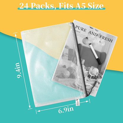A5 Mesh Zipper Pouch, 24 Pack 9.4" x 6.9" Plastic Zipper Pouches - Image 2