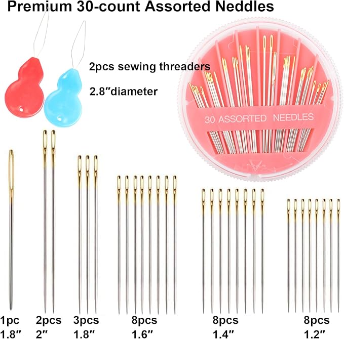 Eketirry 60pcs Premium Hand Sewing Needles，2 Pack 30-Count Assorted Needles - Image 2