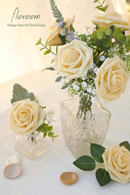 Floroom Artificial Flowers 25pcs Real Looking Creamy Yellow Foam Fake Roses - Image 3