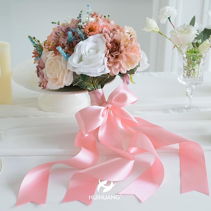 HUIHUANG Pink Satin Ribbon 2 inch Wide Double Faced Satin Ribbon Pink Ribbon - Image 6