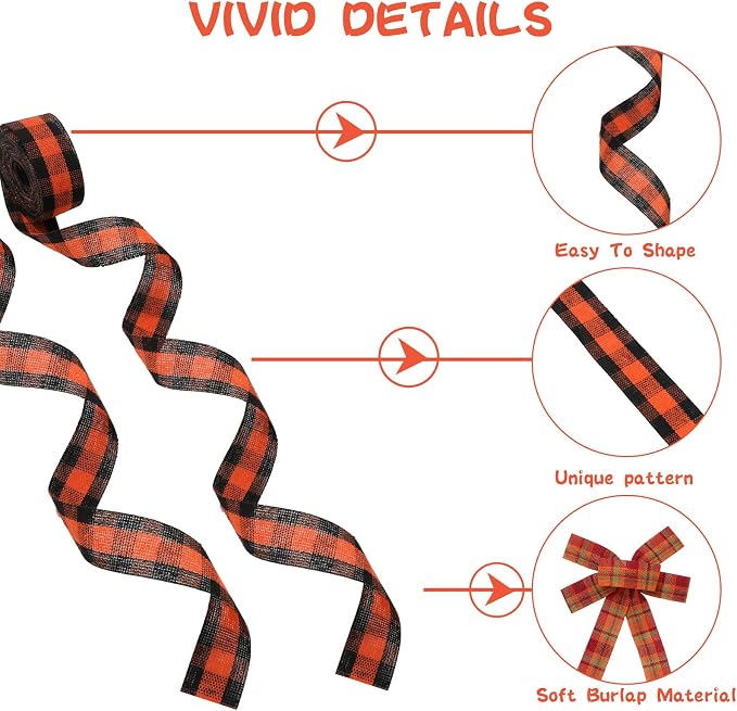 10 Rolls 50 Yard Fall Plaid Burlap Ribbon Rolls 1 Inch Autumn Gift Wrapping - Image 3