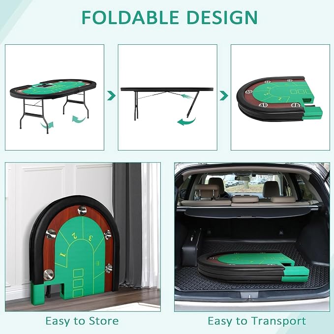 Upgrade 84" Folding Poker Table, 10 Players Oval Card Table - Image 5