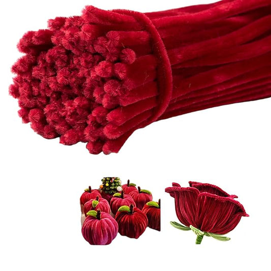 100 Pieces Pipe Cleaners Chenille Stem, Burgundy Color Pipe Cleaners Set by RSACCSKY