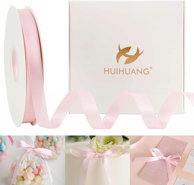HUIHUANG Pink Satin Ribbon 1/2 inch X 50 Yards Continuous, Baby Pink by HUIHUANG