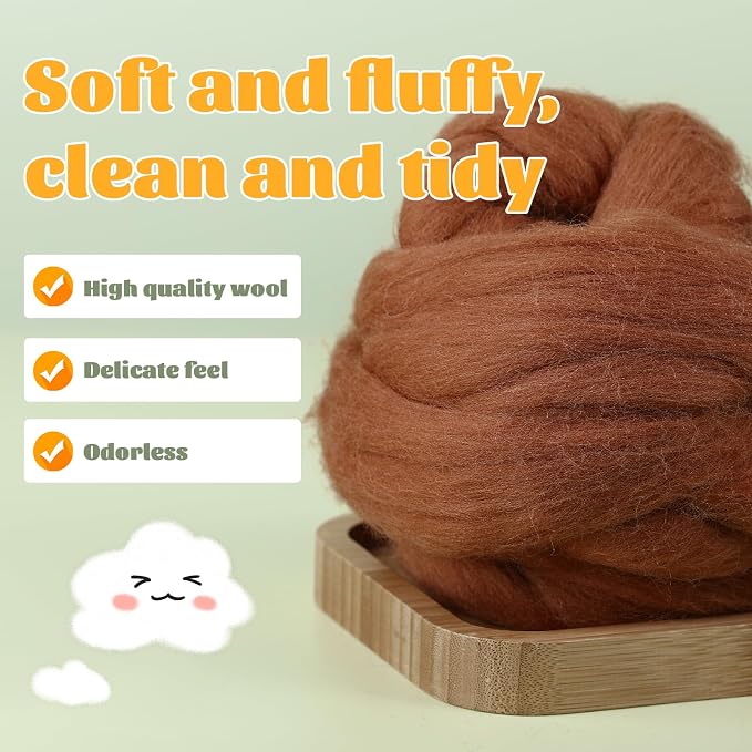 3.53oz Wool Roving Yarn, Wool Felting Supplies, Pure Wools, Chunky Yarn - Image 3
