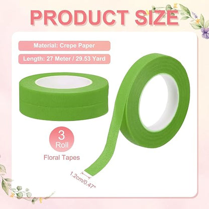MECCANIXITY 3 Rolls Floral Tapes, 30 Yard x 1/16 in Florist Crepe Flowers - Image 2