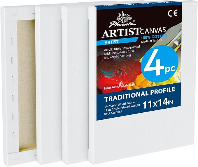 PHOENIX 11x14 Inch 4 Pack Artist Canvas by PHOENIX