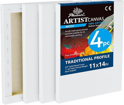 PHOENIX 11x14 Inch 4 Pack Artist Canvas by PHOENIX