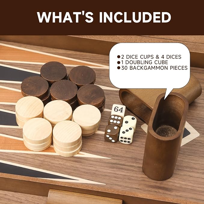GSE Games & Sports Expert Premium Wooden Folding Inlay Backgammon Board Set - Image 5