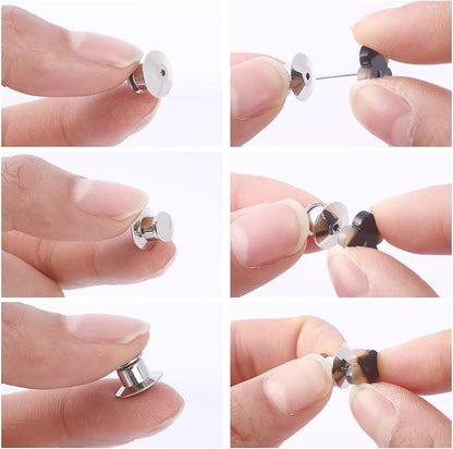 DECYOOL 200PCS Metal Locking Pin Backs, Pin Keepers Clasp Pin Backs Locking - Image 4