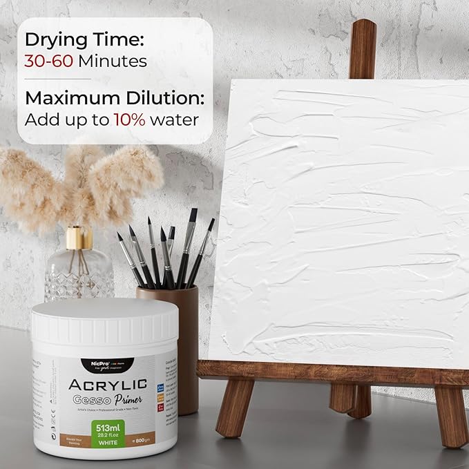 Nicpro White Gesso Primer for Acrylic Painting, Excellent Coverage, Gesso - Image 6