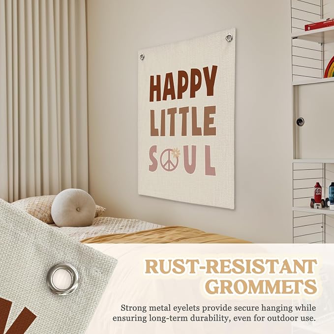 Nursery Wall Decor, Kids Room Decor, Happy Little Soul Linen Canvas Banner - Image 6