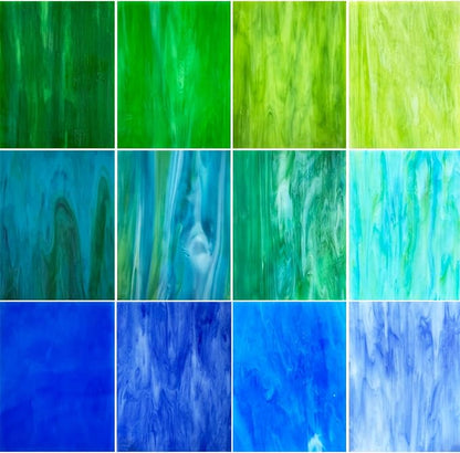 ILLUCKAI 12 Sheets Blue+Green Stained Glass Sheets Variety Pack, 6 x 4 inch by ILLUCKAI