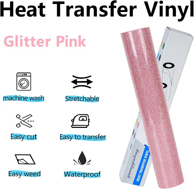 guangyintong Glitter Pink Heat Transfer Vinyl HTV Rolls - Image 2