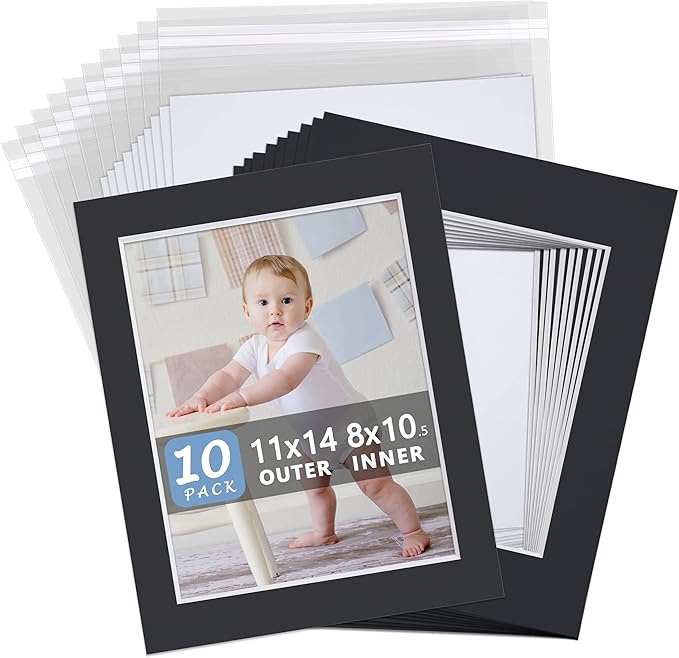 Somime 10 Pack Black Picture Frame 11x14 Mat Board, Whole Frame Mat Kit by SOMIME