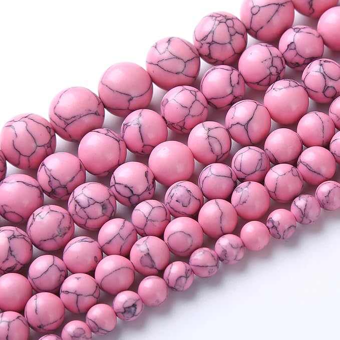 60pcs 6mm Pink Turquoise Beads Natural Stone Round Loose Spacer Beads - Image 2