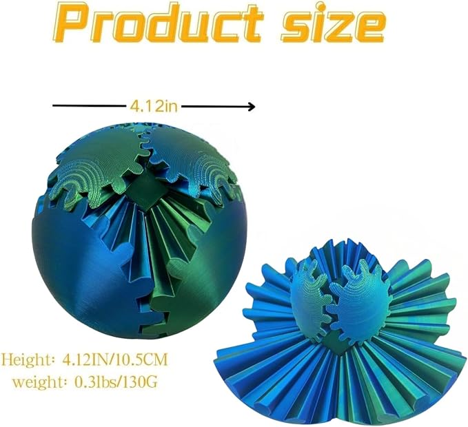 Gear Ball, 4.2in 3D Printed Gear Ball Spin Ball Cube Fidget Toys, Gear Sphere - Image 2