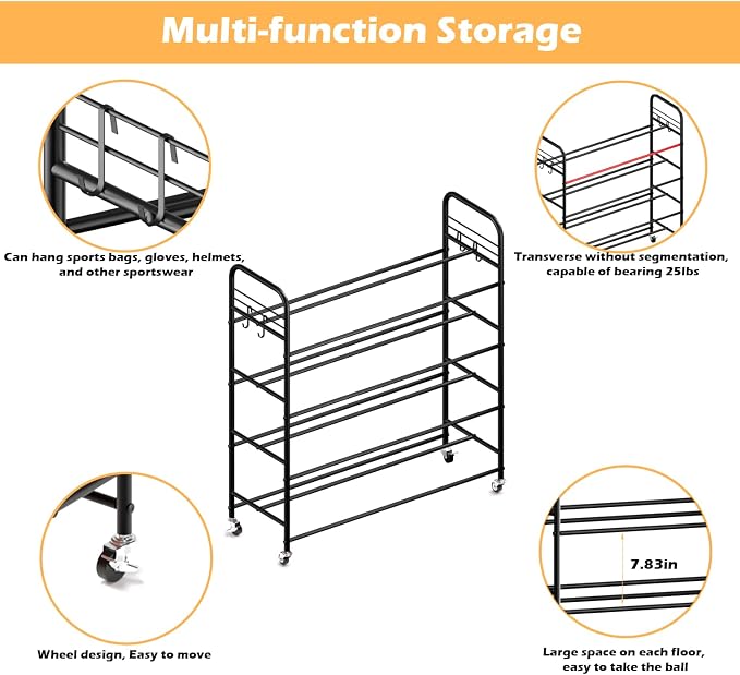 Ball Storage - 22.83" Basketball Cart - Image 3