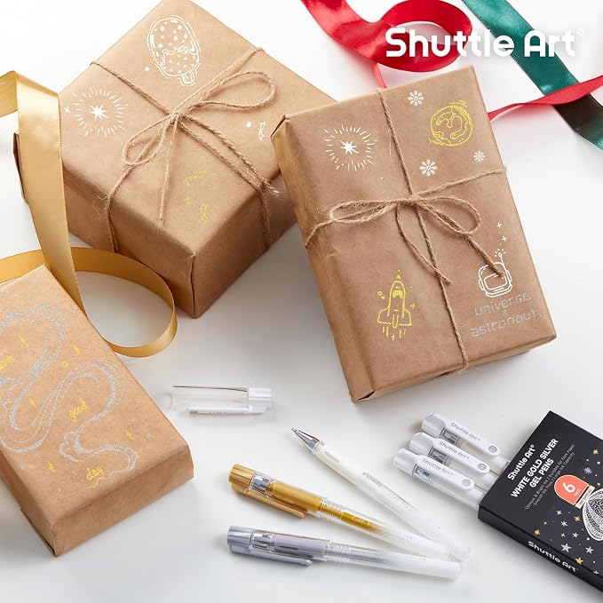 Shuttle Art White Gold Silver Gel Pens, 6 Pack 0.7mm, 1.0mm Metallic Gel Ink - Image 8