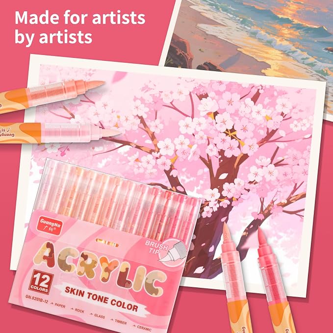 Guangna Acrylic Paint Markers 12 Colors, Skin Tone Series Set - Image 5