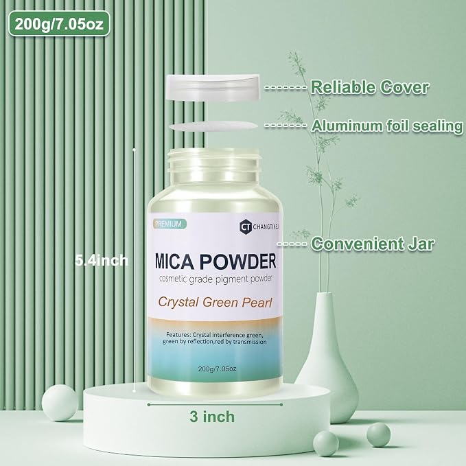 Mica Powder, 7.05OZ（200g）, Crystal Green Pearl Mica Powder Pigment - Image 3