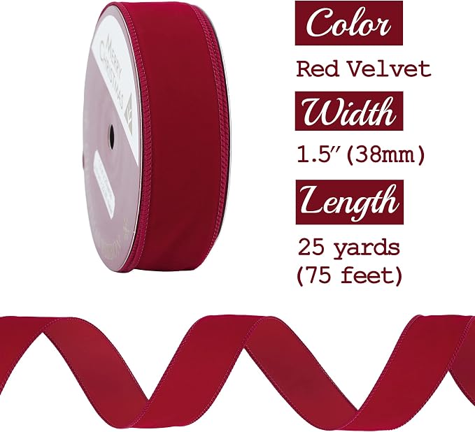 MEEDEE 1.5 Inch Velvet Wired Ribbon - Image 2