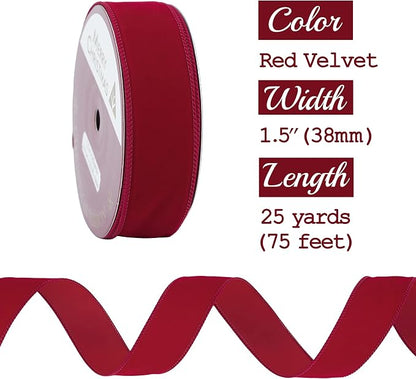 MEEDEE 1.5 Inch Velvet Wired Ribbon - Image 2