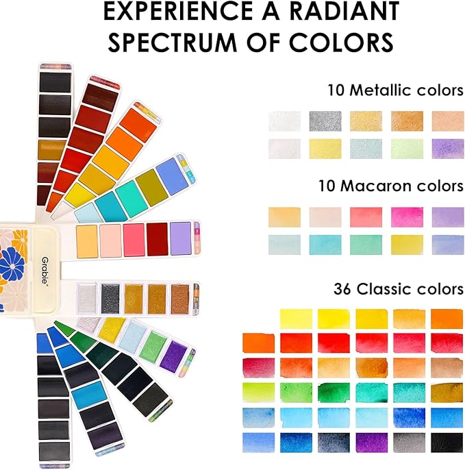 Grabie Watercolor Paint Set, 56 Colors Handheld Watercolor Set of Water Brush - Image 3