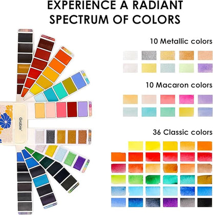 Grabie Watercolor Paint Set, 56 Colors Handheld Watercolor Set of Water Brush - Image 3