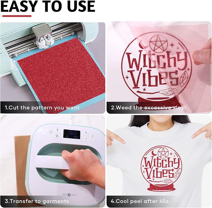 HTVRONT Red Glitter HTV Heat Transfer Vinyl Bundle: 13 Pack 12" x 10" Iron on - Image 4