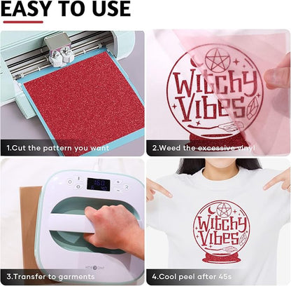 HTVRONT Red Glitter HTV Heat Transfer Vinyl Bundle: 13 Pack 12" x 10" Iron on - Image 4