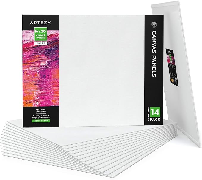 ARTEZA Canvas Boards for Painting, 16 x 20 Inches, Blank White Canvas Panels by ARTEZA