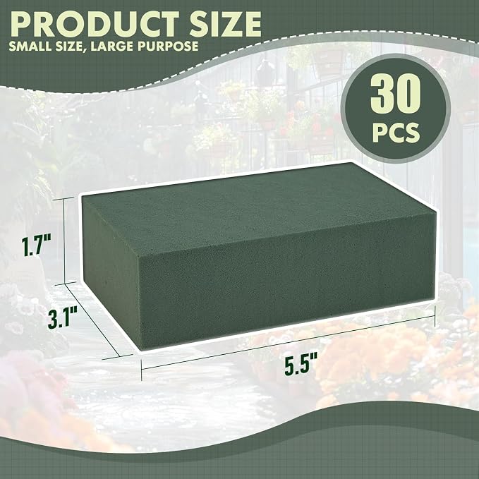 30 Pcs Floral Foam Blocks, 5.5"L x 3.1"W x 1.7"H Green Dry & Wet Flower Foam - Image 2