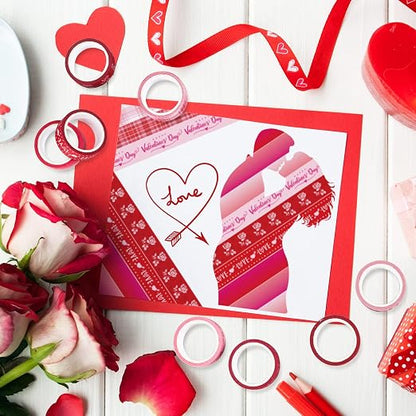 Whaline 12 Rolls Valentine Washi Tape Red Pink Heart Gnome Love Masking Tape - Image 7