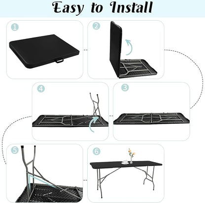 2 Pack 6 FT Folding Tables Black Foldable Table, Fold-in-Half - Image 6