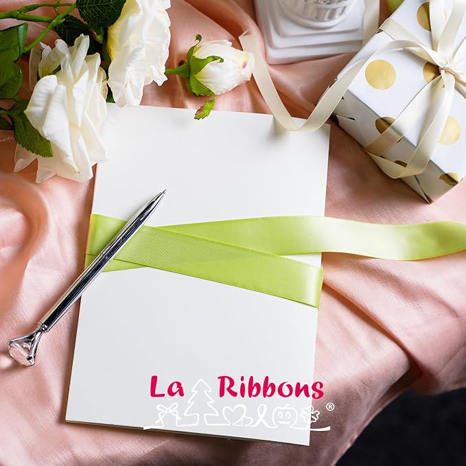 LaRibbons 1 Inch 50 Yard Double Faced Satin Ribbon, Sage Green Satin Craft - Image 3
