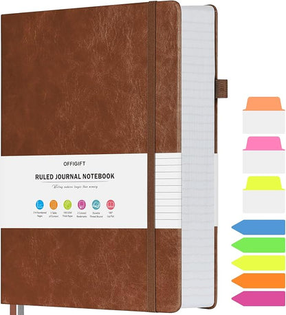 Lined Journal Notebook, Large A5 Hardcover Leather Journal, 312 Numbered Pages by OFFIGIFT
