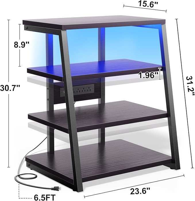 AV Media Stand with Outlets, Media Console with LED Lights, Stereo Racks and - Image 3