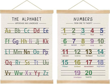 Alphabet and Numbers Wall Chart Set of 2, Kids Educational Posters, ABC and by You+found+a+duck