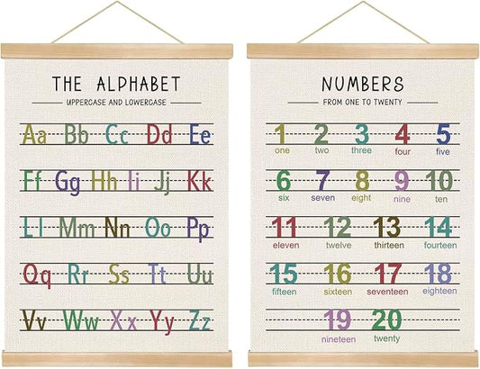 Alphabet and Numbers Wall Chart Set of 2, Kids Educational Posters, ABC and by You+found+a+duck
