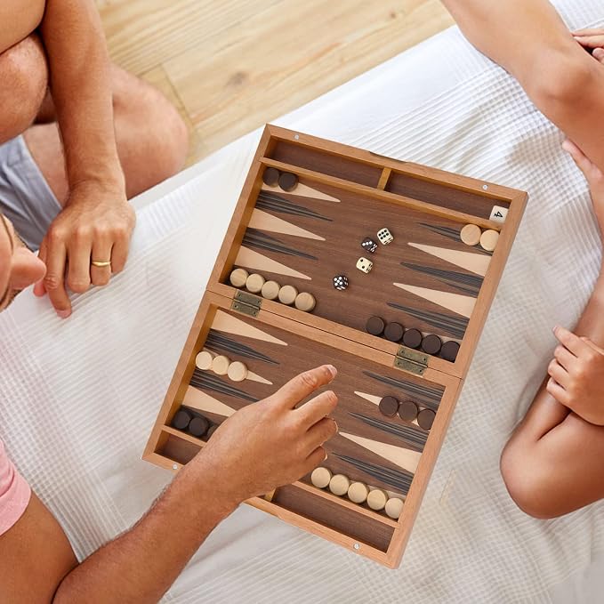 GSE Games & Sports Expert Premium Magnetic Wooden Folding Inlay Backgammon - Image 6
