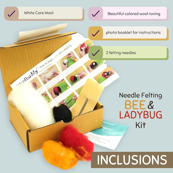 Woolbuddy Needle Felting Kit for Beginners Adults, Bee and Ladybug Animal Craft - Image 2