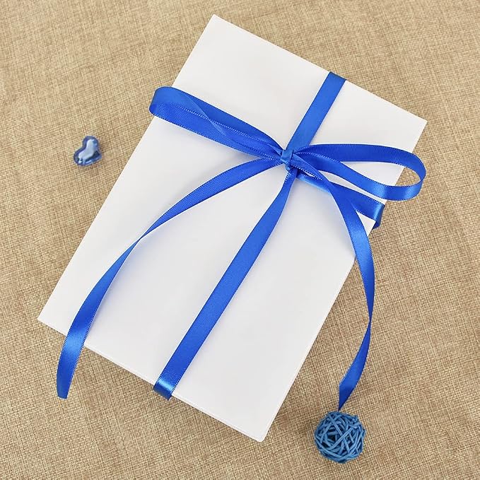 TONIFUL 3/8 Inch x 100yds Royal Blue Satin Ribbon Thin Solid Fabric Ribbons Roll - Image 4