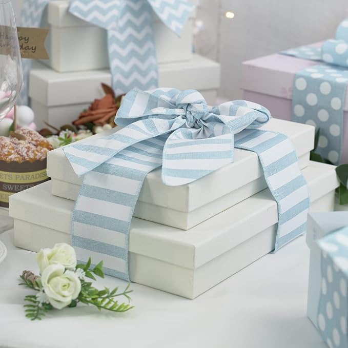 MEEDEE Blue White Stripe Ribbon 2.5 Inch Light Blue Wired Ribbon - Image 4