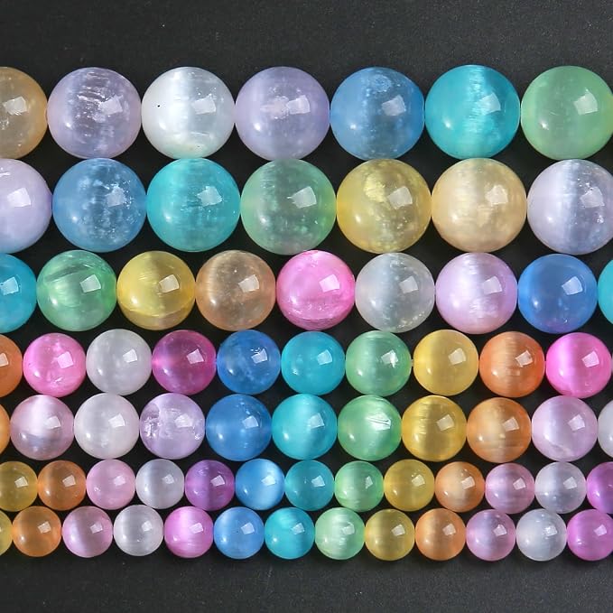 12MM 32pcs Mixed Color Selenite Gypsum Beads Natural Stone Round Loose Beads by Unknown