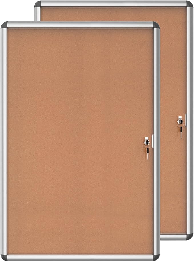 2 Pack 36"x24" Enclosed Bulletin Board, Lockable Weather-Resistant Aluminum by MifuroOfficeProduct